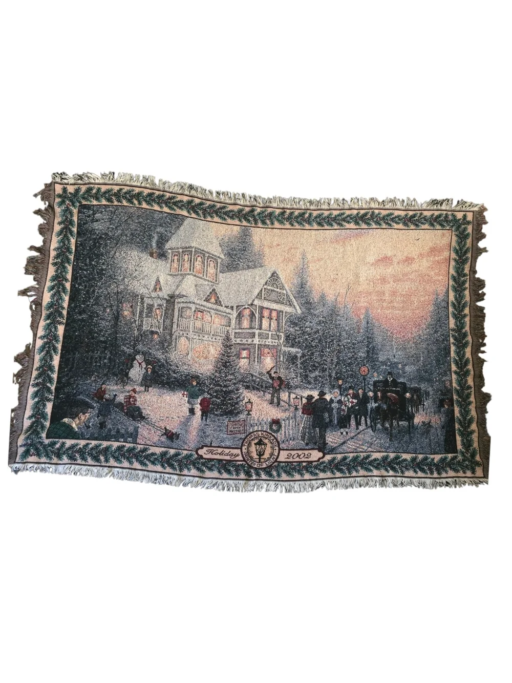 Y2k Thomas Kinkade Painter Light Woven Tapestry‎ Throw Blanket Holiday 2002 NWT
